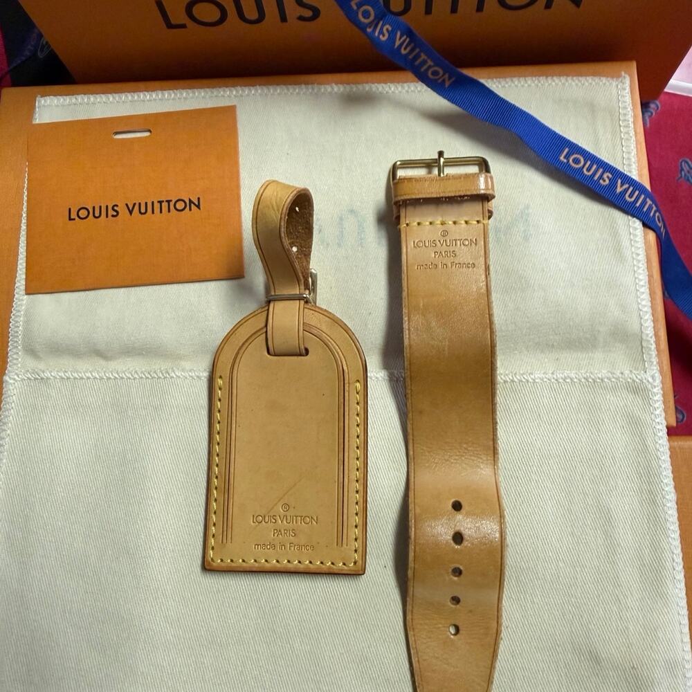 Louis Vuitton Vachetta Leather Luggage Tag and Poignet Authentic NO BOX - Picture 3 of 11